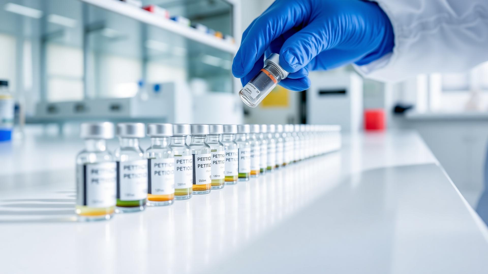 Scientist analyzing peptide samples in a modern research laboratory